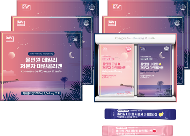 DAV 올인원 데일리 저분자 마린콜라겐 9 In 1 이너뷰티 ( 1개월분 / 모닝 30포 나이트 30포 ), 180g, 6세트