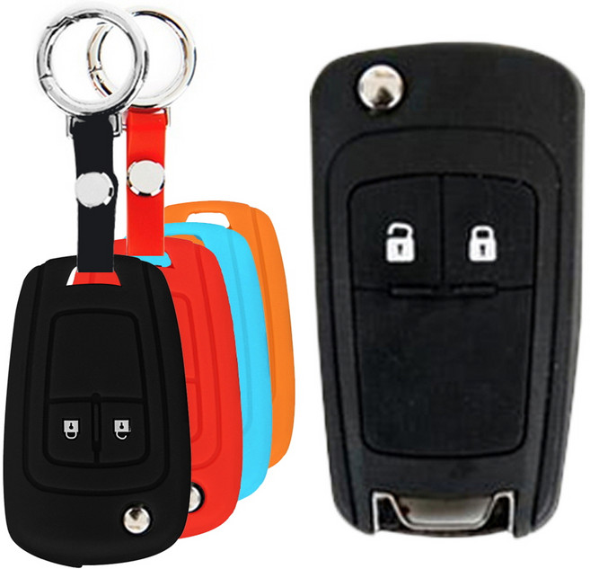 바이디지탈 쉐보레 올란도 크루즈5 아베오 트랙스 더넥스트 스파크 2버튼 폴딩키 / 실리콘 차 키홀더+후크 키링 세트, 실리콘 차키케이스+링후크, 스카이블루
