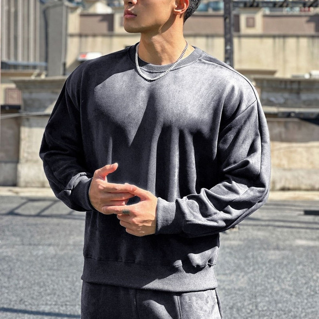 벨벳 라운드넥 무지 머슬핏 오버핏 맨투맨 운동복 짐웨어 R1013