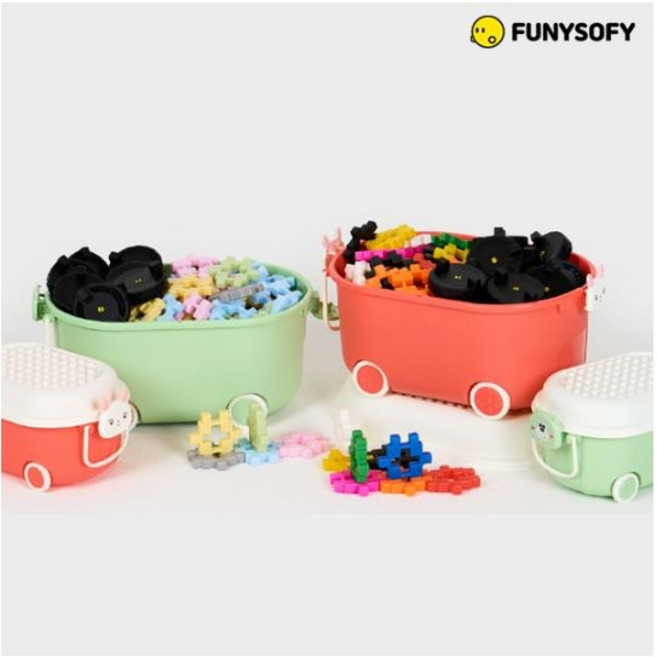 (퍼니소피) NEW 와플 꼬마사각블럭 36피스(바퀴4피스포함) 보관함 선물용, 파스텔컬러 108피스(바퀴8피스포함), 레드, 1개