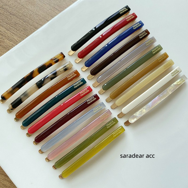 2개 세트 프랑스식 기초 일자 클립 컬러 젤리색 클립 잔머리 고정하다 앞머리 클립 옆 장식 헤어 액세서리 이마 헤어핀 France handmade