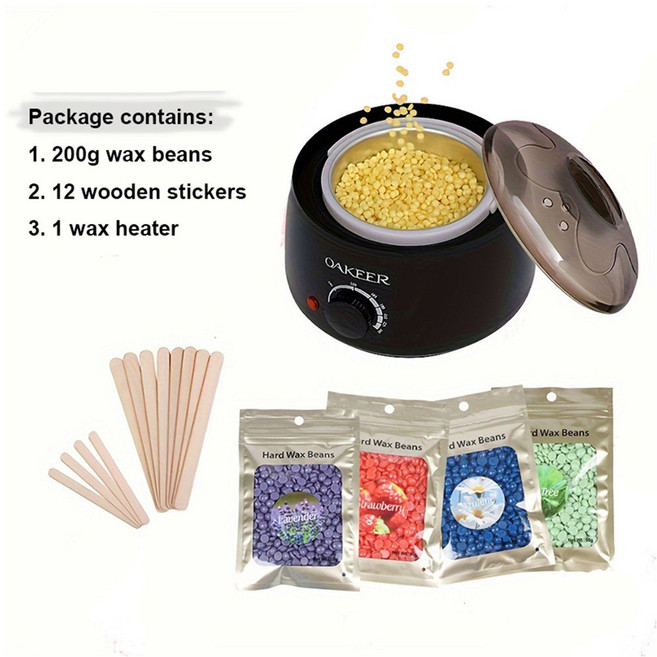 EU 플러그 블랙 멜팅 머신 콩 세트 가열 제모 및 200ml 200g, Black, 1개