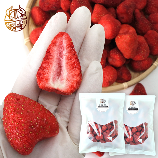 바이킹푸드 동결건조 딸기칩 1kg(500g X2개) /대용량 과일칩 건조딸기 건딸기 말린딸기 베이킹 쫀득쿠키 토핑, 2개, 500g