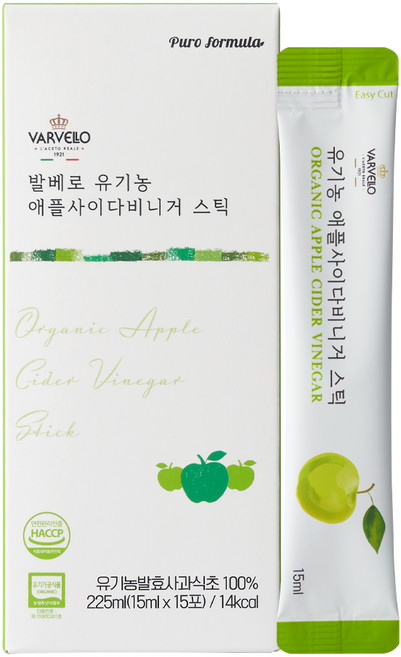 발베로 유기농 애사비 애플사이다비니거 사과 식초 스틱, 15개, 15ml
