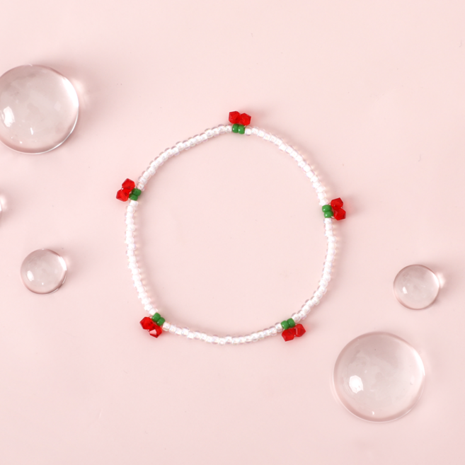 레드 체리 크리스탈 비즈 팔찌 / 루리나