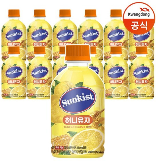 썬키스트 허니유자, 280ml, 12개