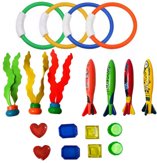 댓츠댓 수영장 잠수 보물찾기 물놀이 장난감 19종, 1세트, 혼합