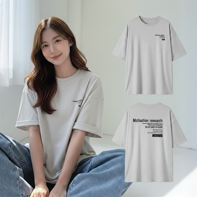 데일로엔 여성 여름 오버핏 레터링 코튼 반팔 티셔츠