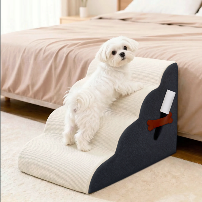 강아지계단 높은 침대용 4단 논슬립 슬개골보호 미끄럼방지 커브 스텝 애견 계단, 1개, 딥 블루
