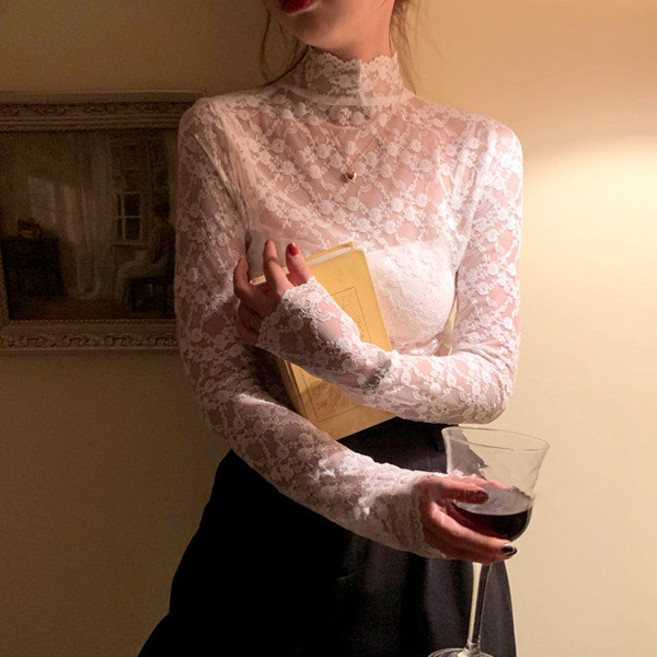 라라홀리 플로럴 시스루 목폴라 레이스 블라우스 이너 티셔츠