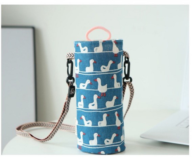 물병파우치 크로스백 텀블러케이스 어깨끈 조절 보틀백 물컵홀더 면마 스트랩 탈부착, 블루오리, 1개