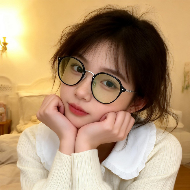 FEISEDY 블루라이트 차단 패션 안경 동그란 왕관테 가벼운 남녀공용 B1373