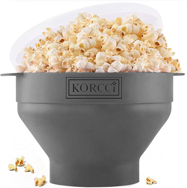 오리지널 Korcci 전자레인지 사용 가능한 실리콘 팝콘 팝퍼 전자레인지 팝콘 팝퍼 접이식 전자레인지 팝콘 메이커 볼 오일 필요 없음 전자레인지에 사용 식기세척기 사용, 2.3*9.3, 회색