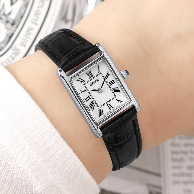 세이코 클래식 로마 사각케이스 사파이어 실버 블랙 아날로그 캐쥬얼 정장 여자 손목시계