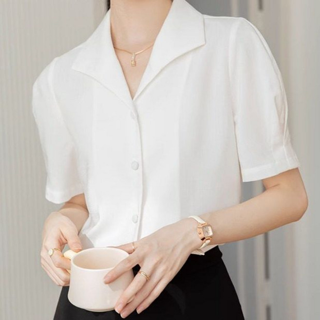 여성 반소매 셔츠블라우스 미혼남녀의효율적만남 이의영 옷 한지민 블라우스 셔츠 오피스룩 반팔