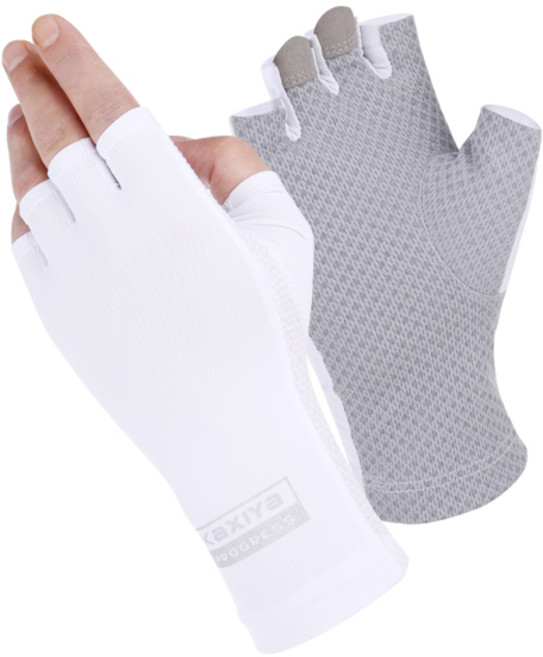 [KAXIYA] 카시야 자외선차단 쿨 실리콘 캐디 반장갑(양손) 파크골프 운전 낚시 등산 스포츠 쿨장갑, 그레이, 남성용, 1개, 그레이