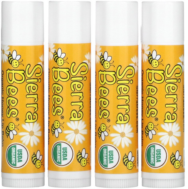 Sierra Bees 유기농 립밤 꿀 4개 각 0.15 oz (4.25 g) 1팩, 1개