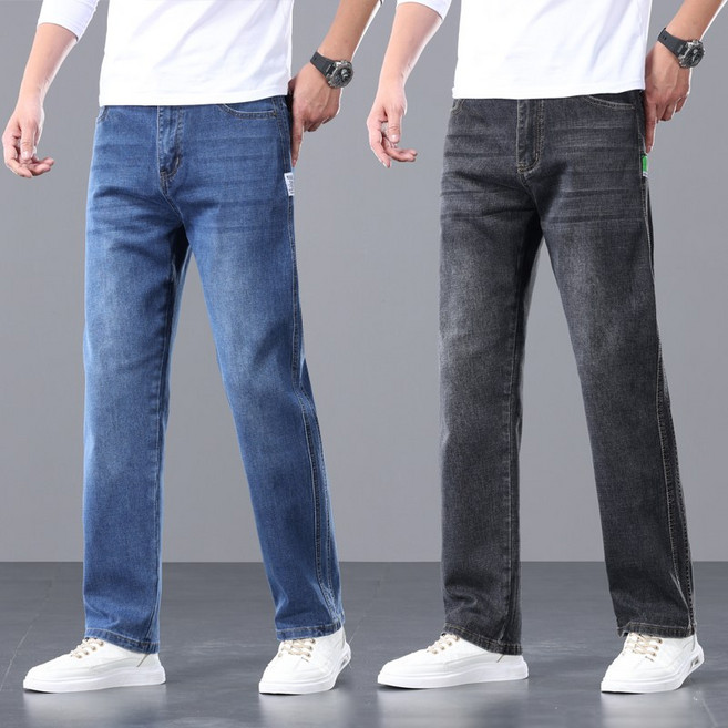 wassup 남자 청바지 일자핏 여름용 얇은 양질 와이드 청바지 빅싸이즈 통바지