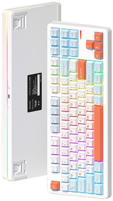 RICCKS 릭스 RS8 유무선 기계식 키보드 텐키리스 87키, 목설축, 화이트오렌지