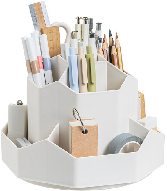 구디푸디 옥타곤 회전 연필꽂이 색연필 연필 볼펜 필기구 정리함, 화이트, 1개