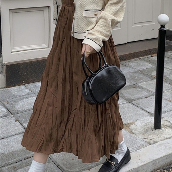 아이엠몽 여성용 위더유 주름 질감 롱 밴딩 롱 스커트
