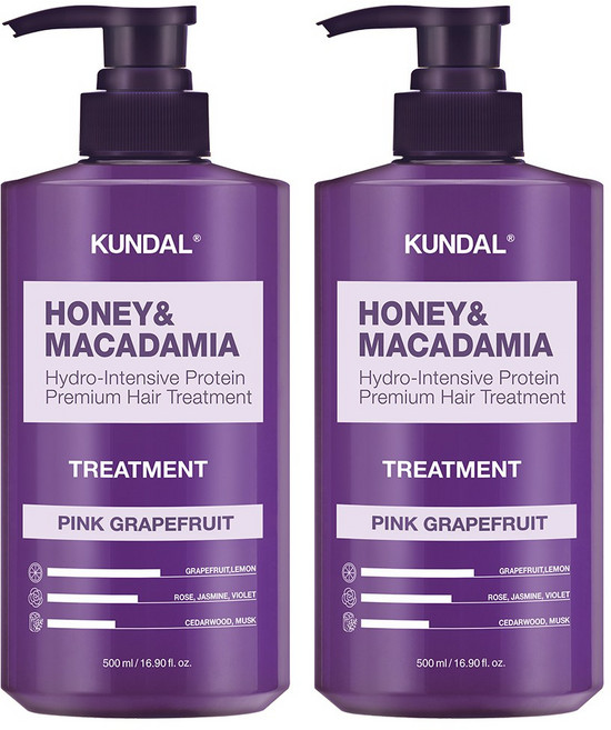 쿤달 허니 앤 마카다미아 헤어 트리트먼트 핑크그레이프프룻향, 500ml, 2개