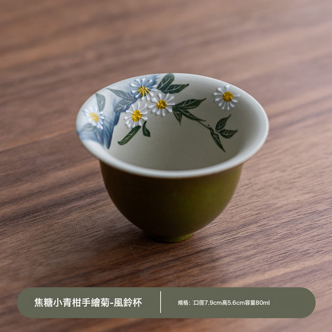 功夫茶具品茗杯主人杯茶杯手繪陶瓷, 1個, 小青柑手繪風鈴杯:如圖所示