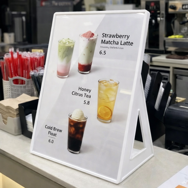 디모어 아크릴 A자형 단면 POP 스탠드 메뉴판 포스터 거치대 카페 안내문 꽂이 화이트, 3개