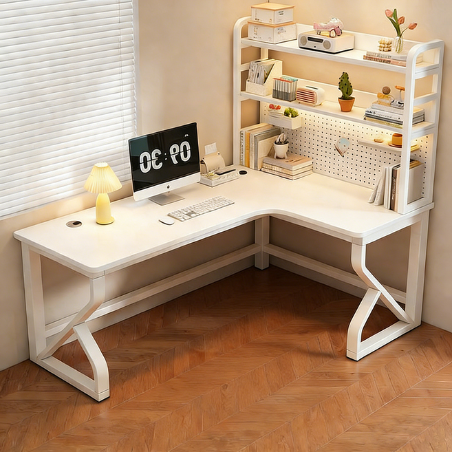 모던 감성 L자 코너 책상 수납선반 일체형 홈오피스 데스크, A02(오른쪽 모서리)