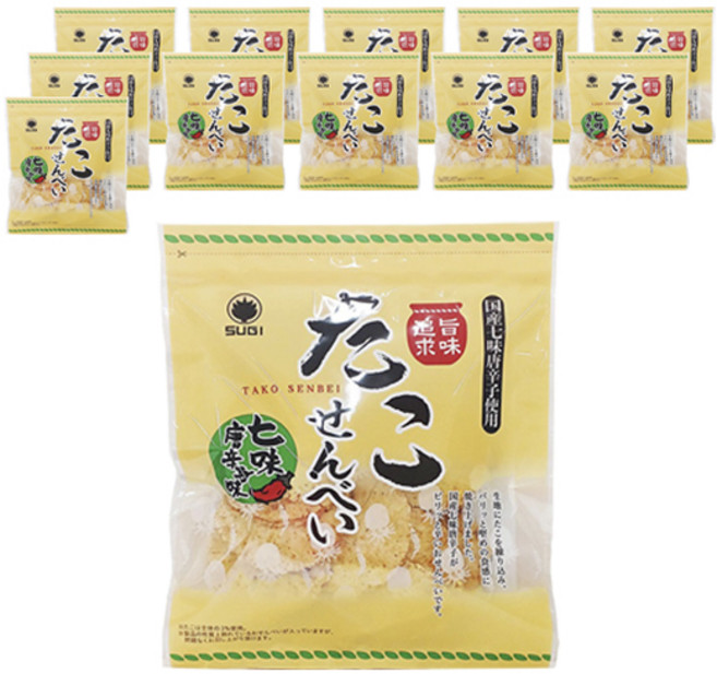 스기제과 문어 센베이 시치미고추맛, 12개, 100g