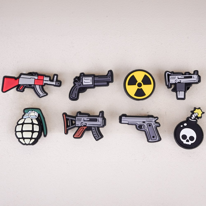 [8P] 밀리터리 파츠 SET - 군인 총 고무 폭탄 운동 헬스 트레이너 덤벨 클로그 참 실내화 꾸미기 세트, 1세트, 혼합