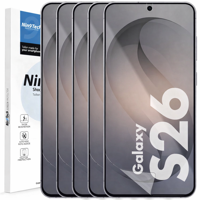 NINETECH 1+4 갤럭시 S26 플러스 울트라 풀커버 지문인식 방탄 우레탄 액정 보호 필름 5매, 1세트
