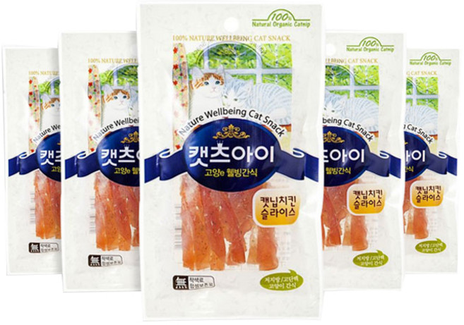 캣츠아이 고양e 웰빙 간식, 캣닙치킨슬라이스, 27g, 5개