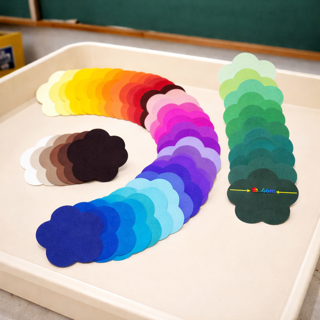 양면 게시판 환경판 꾸미기 모양 색종이 카드지 DIY 중복없는 50장 테이프 풀 포함, 1팩, 꽃