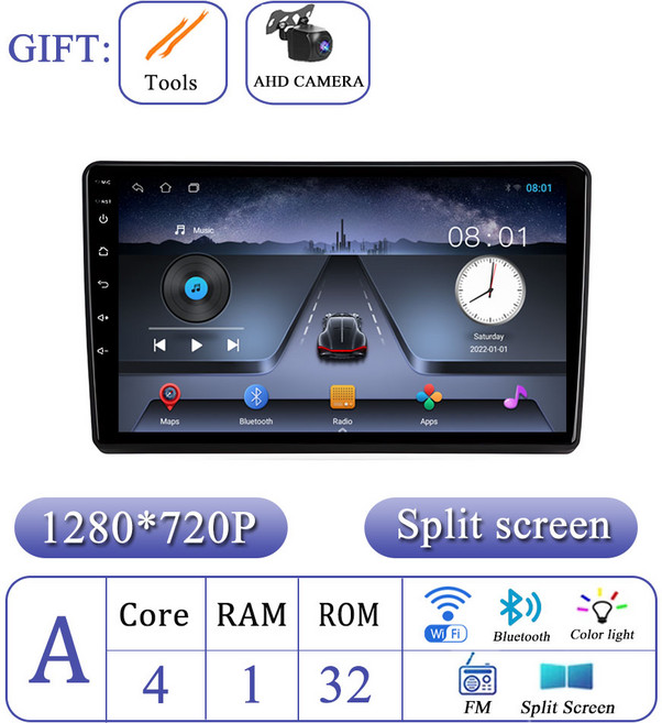 차량용 라디오 멀티미디어 플레이어 안드로이드 OS GPS 네비게이션 와이파이 블루투스 QLED 터치 스크린 현, 01 A 1G 32G CAM