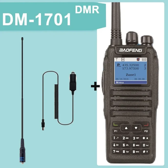 DMR DM-1701 Baofeng 2023 새로운 출시 오픈 GD77 듀얼 모드 아날로그 및 디지털 워키 Tier 1+2 타임 슬롯, 01 빠른  Mainland, 03 BRITISH, 11 -Car Charger-NA771