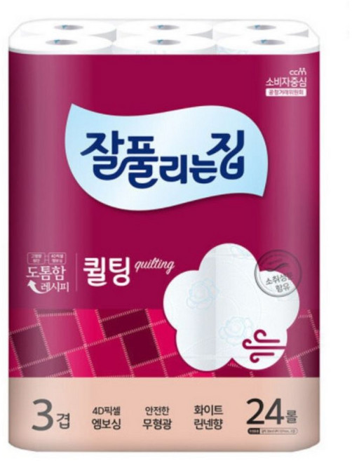 잘풀리는집 퀼팅 3겹 무형광 화장지