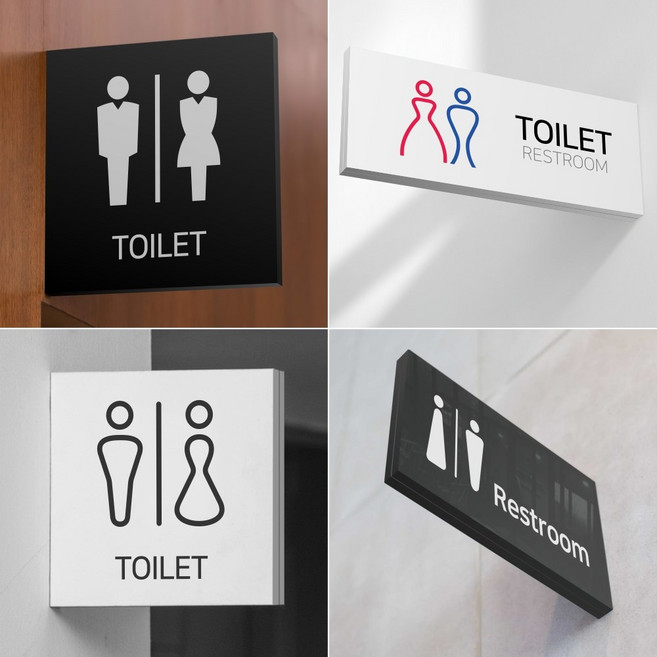 카시드 화장실 빌트인 돌출 표지판 양면제작기본 남여공용 남자용 여자용 실내간판 안내판 표지판 부서 팻말 표시판 복도 안보이는 브라켓, 가로직사각_30x10cm, 백색