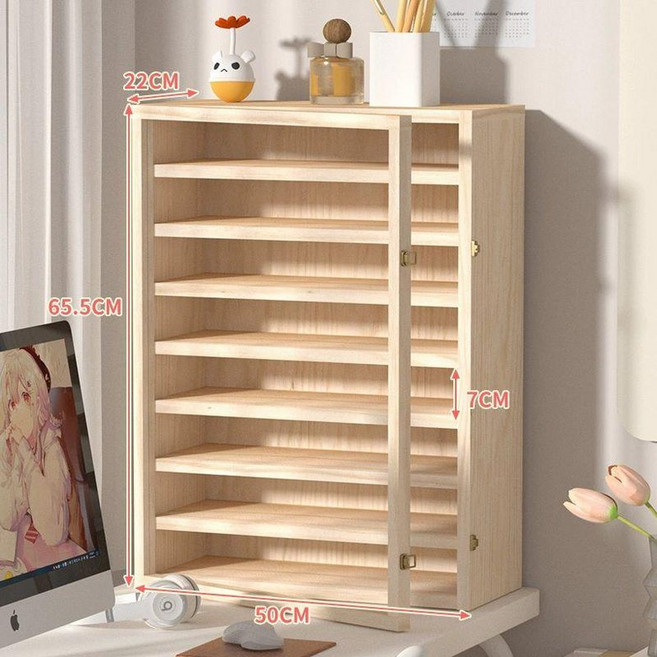 키보드진열대 원목 우드 전시대 거치대 랙 선반 보관함, 1개, 8층 전시장 힌지 문 업그레이드높이형