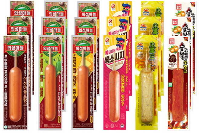 의성마늘프랑크3+의성마늘 치즈3+의성마늘 매콤3+톡소세지3+오륙도맛바3+배즙후랑크3 18개 / 후랑크 핫바, 1개