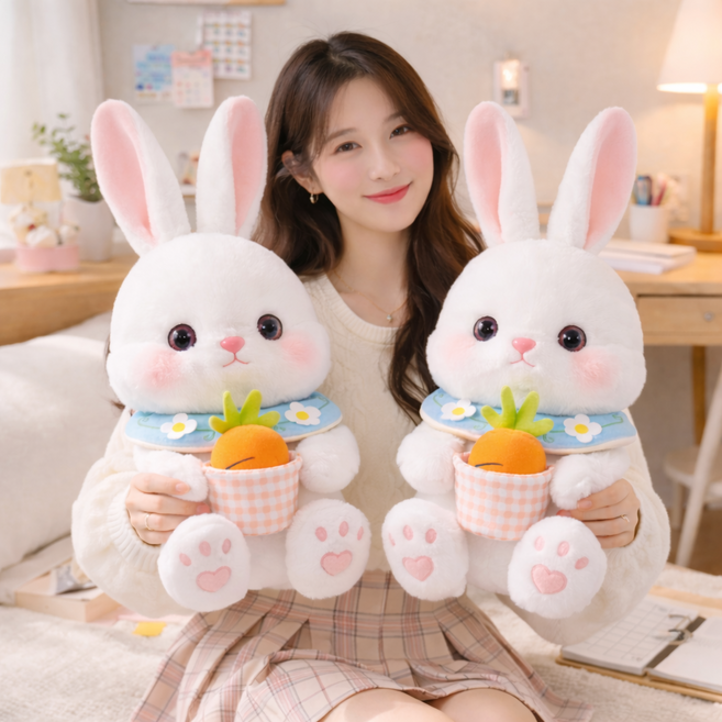 Clevoria 보송보송 귀여운 당근 토끼 봉제 인형 부드러운 촉감 대형 쿠션, 화이트