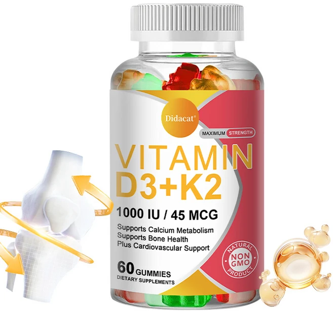 비타민D3K2젤리 - 1000IU 비타민D3 + 45mcg 비타민 K2 - 뼈와 심장기능 지원 면역력 강화, 1개, 60정 - 쿠팡