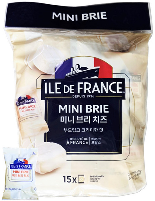 코스트코 미니 브리 치즈 375g (25g x 15개입) ILE DE FRANCE [개별포장][보냉발송], 25g, 15개