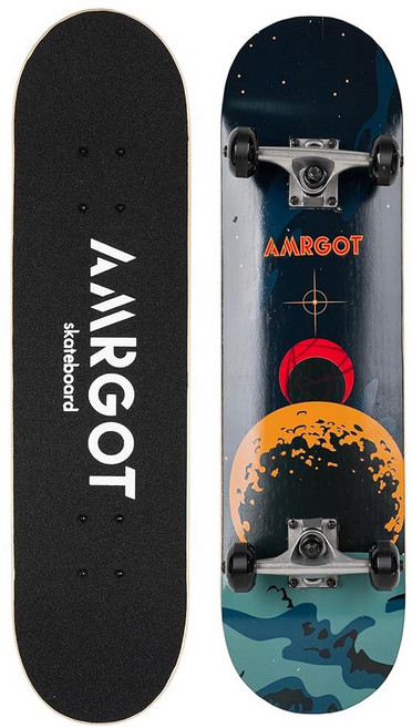 Amrgot 초보자용 스케이트보드 78.7 x 20.3cm(31 x 8인치) 어린이 남아 여아 및 성인용 컴플리트 스케이트보드 7겹 단풍나무 더블 킥 데크 오목한 표준, 블랙