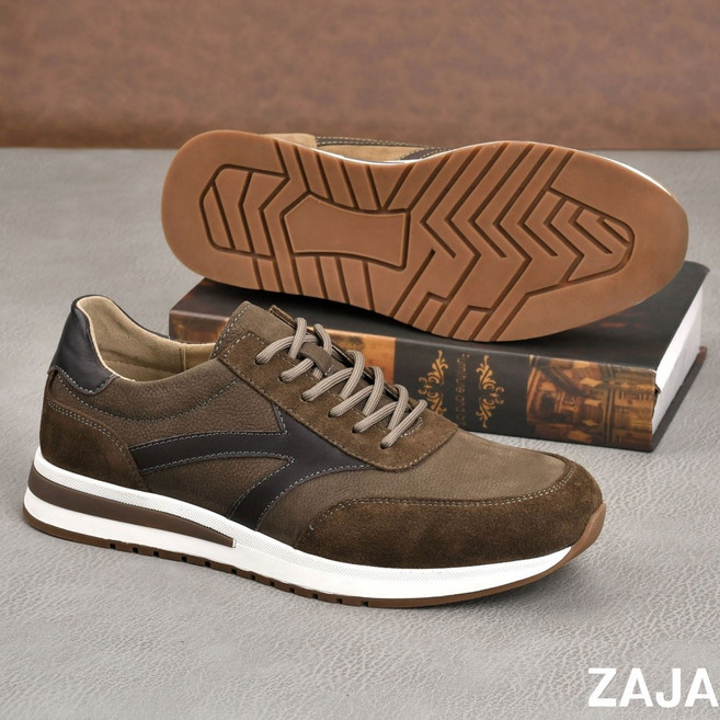 ZAJA 남성 소가죽 스니커즈 통기성 데일리 출근화