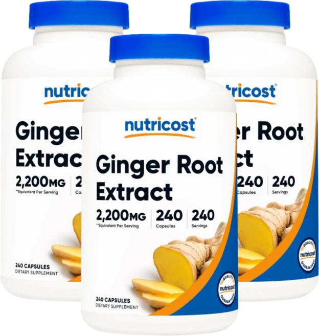 Nutricost Ginger Root Extract 2 뉴트리코스트 생강 뿌리 추출물 2 200mg 240 캡슐 3 병, 240정 - 쿠팡
