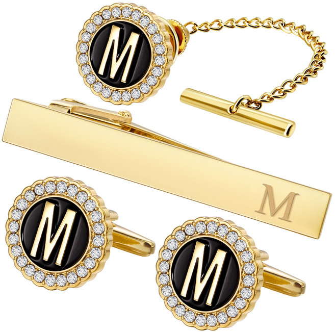 커프스링크 버튼 명품버튼 넥타이핀 버튼명품 핀세트 커프링크스 HAWSON 맞춤형 알파벳 크리스탈 클립과 버클 세트 와 프렌치 또는 원피스에 대한 선물