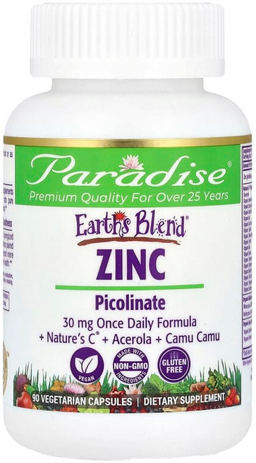 Paradise Herbs Earth's Blend 아연 피콜리네이트 베지 캡슐 90정 Herbs (파라다이스 허브), 1개