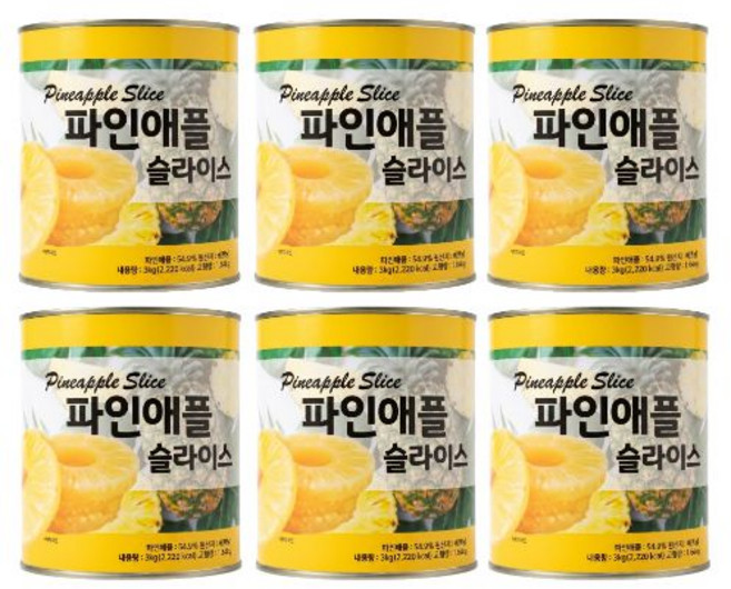 카이엔 파인애플 통조림캔 슬라이스, 6개, 3kg