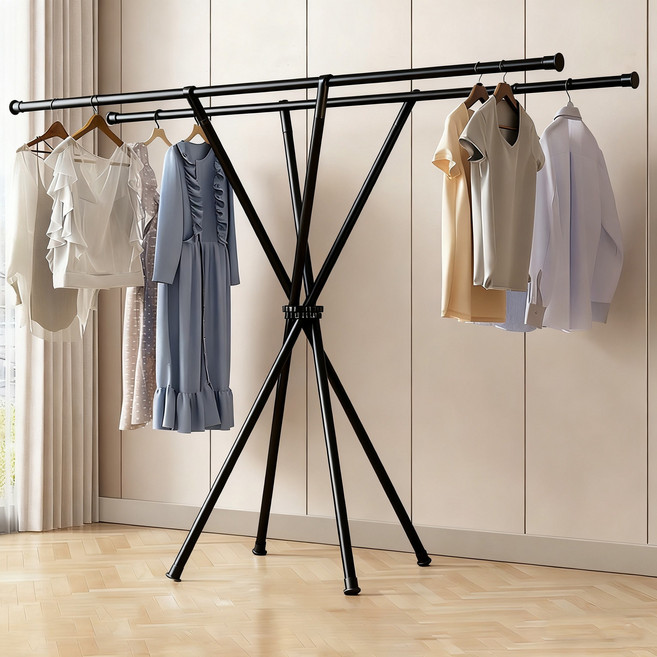 예니브 접이식 대형 빨래건조대 튼튼한 베란다 옥상 숙소 이불건조대, 블랙